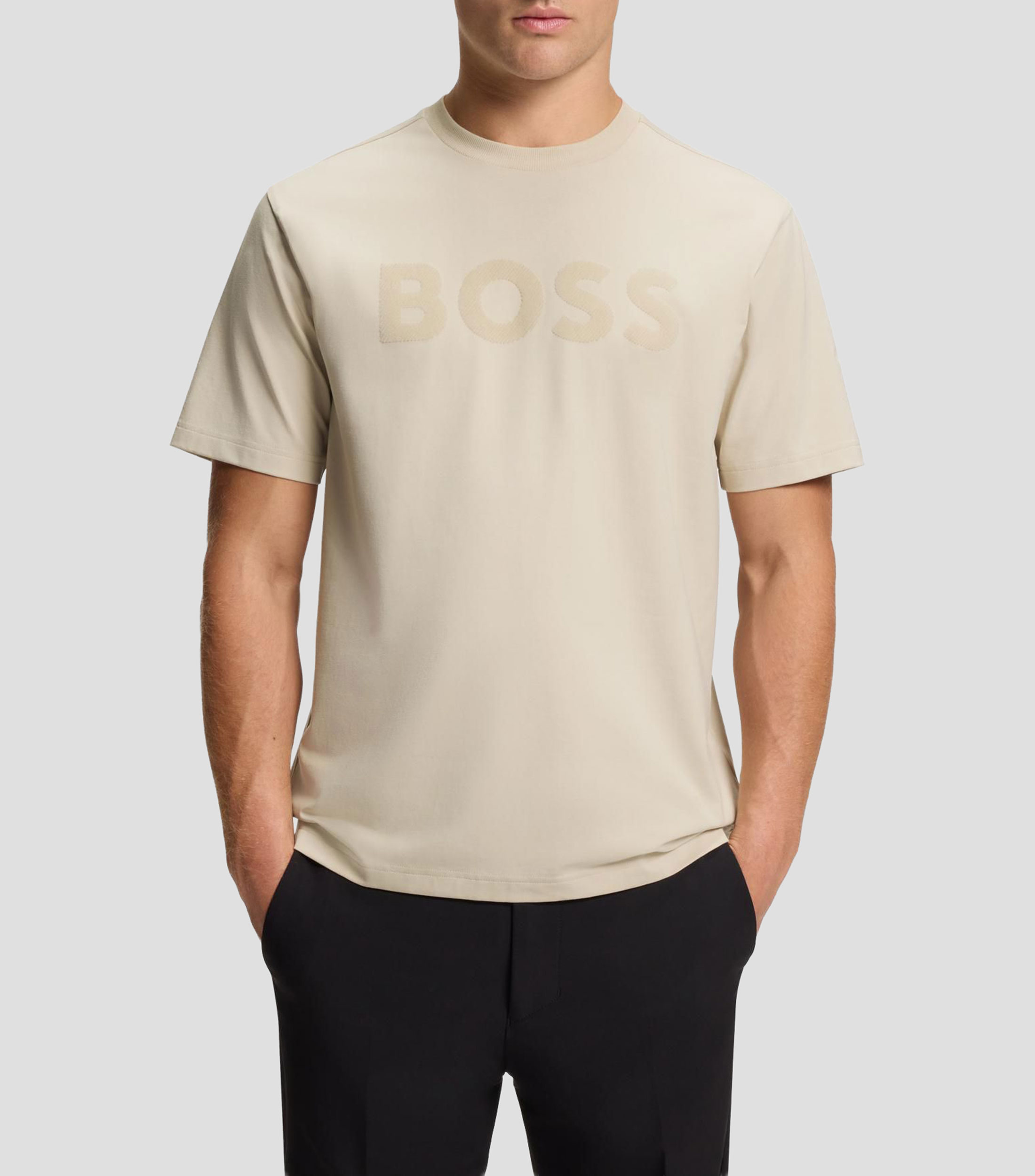 Playera BOSS relaxed fit de algodón elástico con logo tonal Hombre